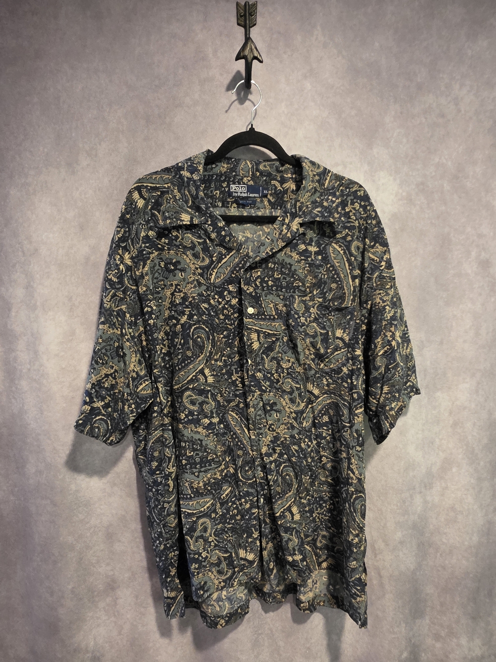 Polo by Ralph Lauren Navy and Tan Paisley Silk Button-Up